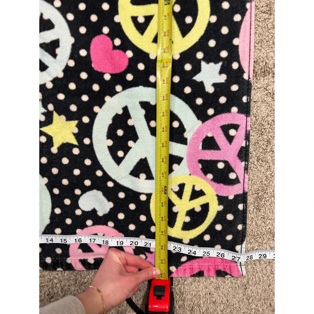 VTG Y2K Peace Sign Polka Dot Beach Towel Black Pink 100% Cotton‎ Groovy Retro